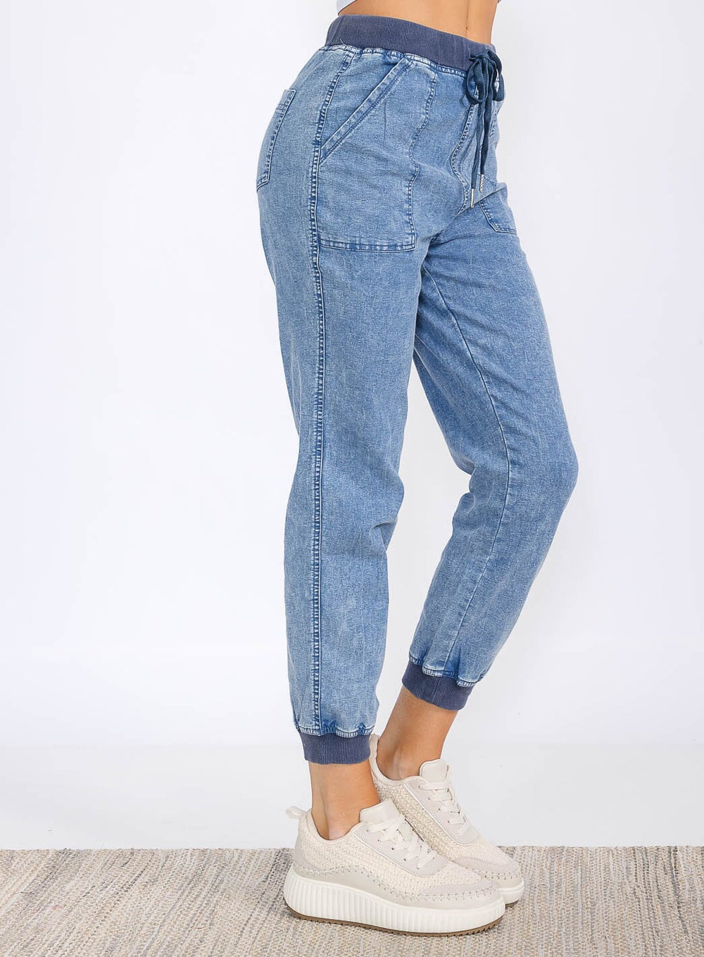 WOMEN'S ELASTIC WAIST POCKETS JOGGER PANTS