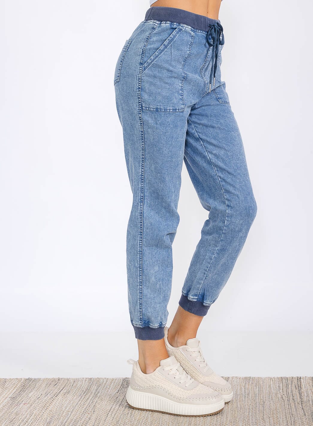 WOMEN'S ELASTIC WAIST POCKETS JOGGER PANTS