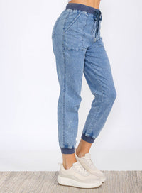 WOMEN'S ELASTIC WAIST POCKETS JOGGER PANTS