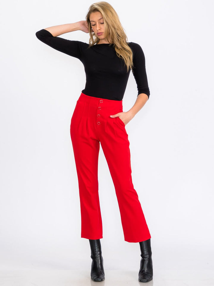 WOMEN'S BUTTON UP FRONT POCKETS WIDE LEG PANTS