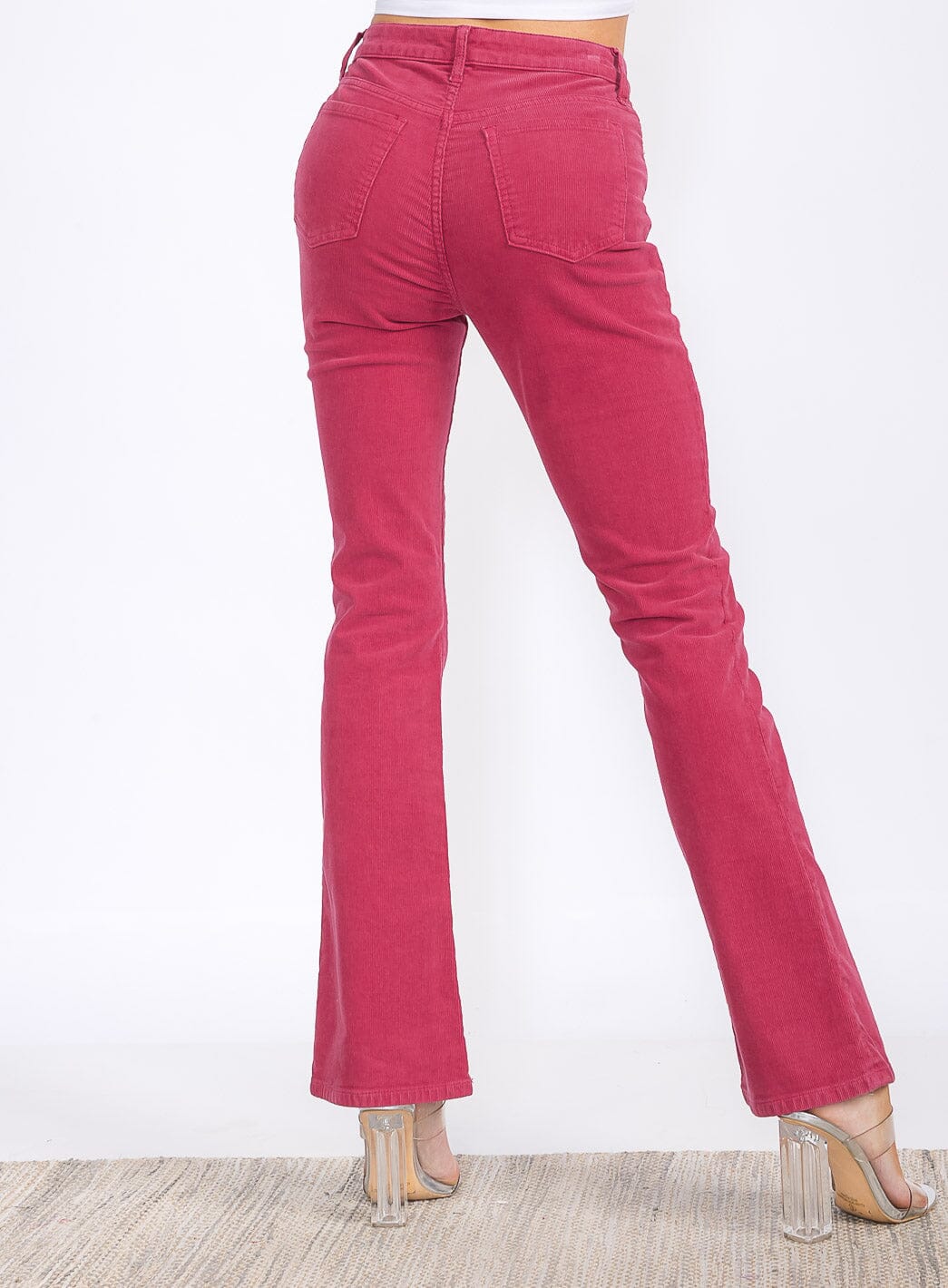 WOMEN'S BUTTON CLOSURE POCKETS BELL LEG CORDUROY PANTS