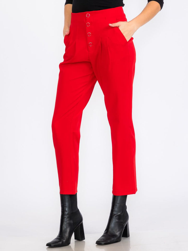 WOMEN'S BUTTON UP FRONT POCKETS WIDE LEG PANTS