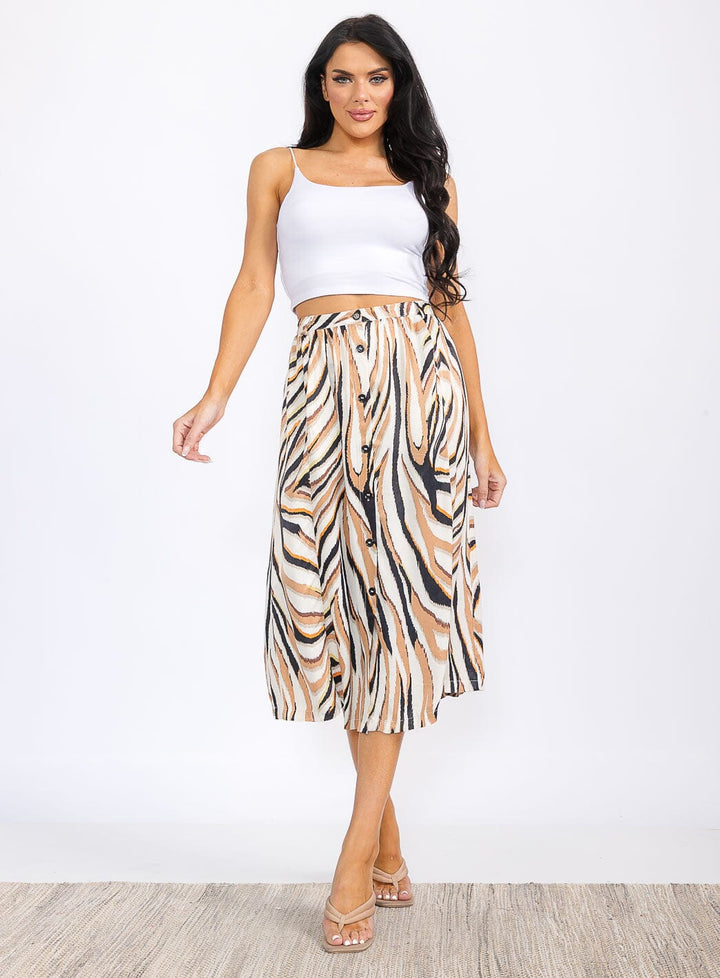 WOMEN'S BUTTON UP MULTI PRINT MIDI SKIRT