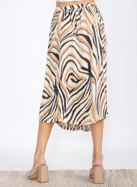 WOMEN'S BUTTON UP MULTI PRINT MIDI SKIRT