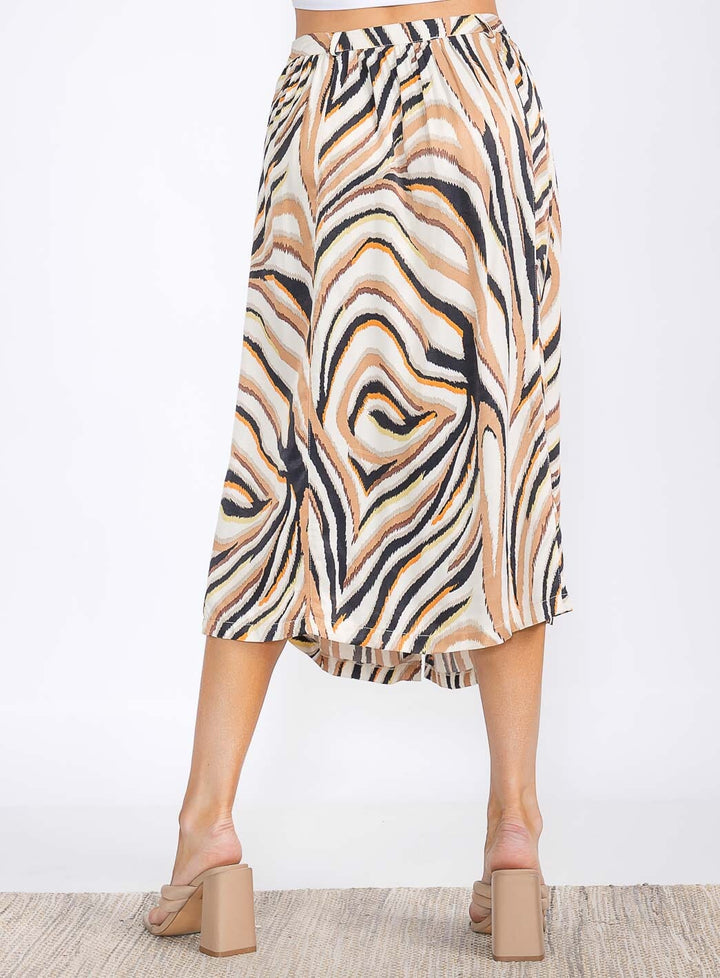 WOMEN'S BUTTON UP MULTI PRINT MIDI SKIRT