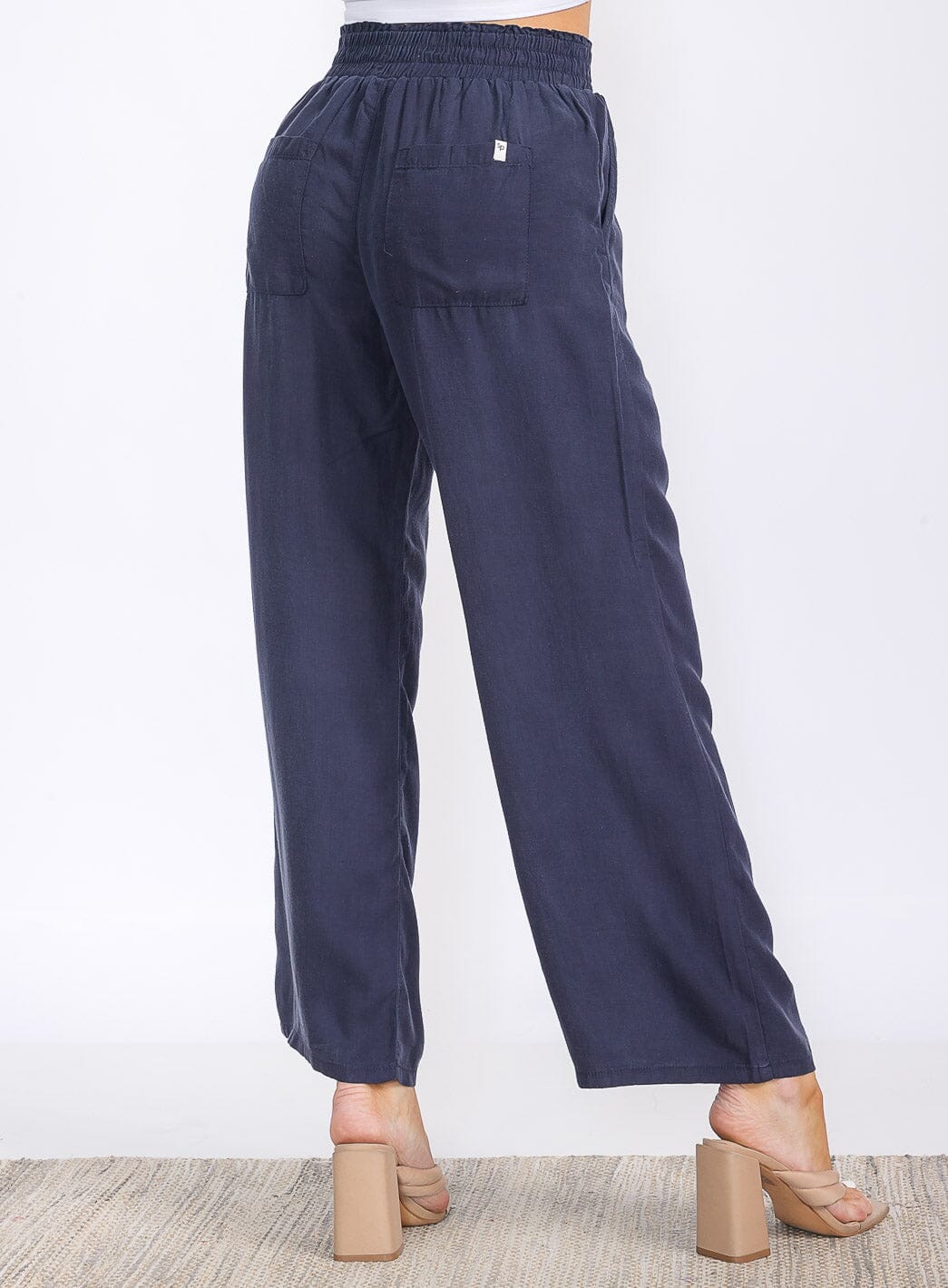 WOMEN'S ELASTIC WAIST FRONT POCKETS WIDE LEG PANTS