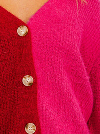 WOMEN'S LONG SLEEVE BUTTON CLOSURE COLORBLOCK CARDIGAN SWEATER