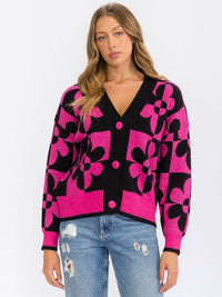 WOMEN'S LONG SLEEVE BUTTON CLOSURE FLOWER CARDIGAN SWEATER