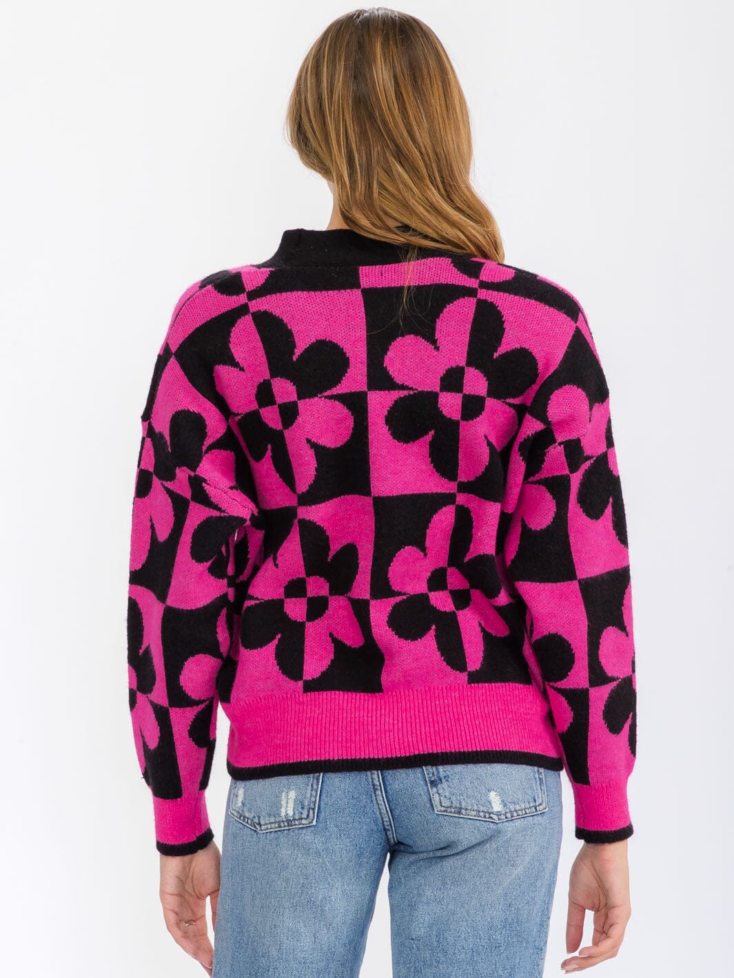 WOMEN'S LONG SLEEVE BUTTON CLOSURE FLOWER CARDIGAN SWEATER