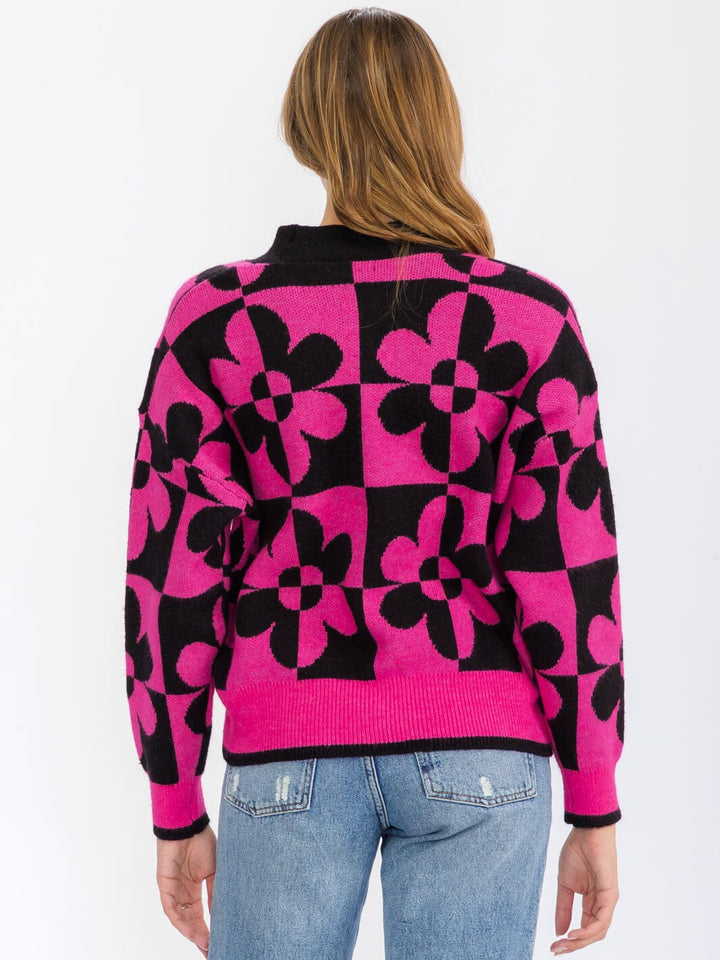 WOMEN'S LONG SLEEVE BUTTON CLOSURE FLOWER CARDIGAN SWEATER