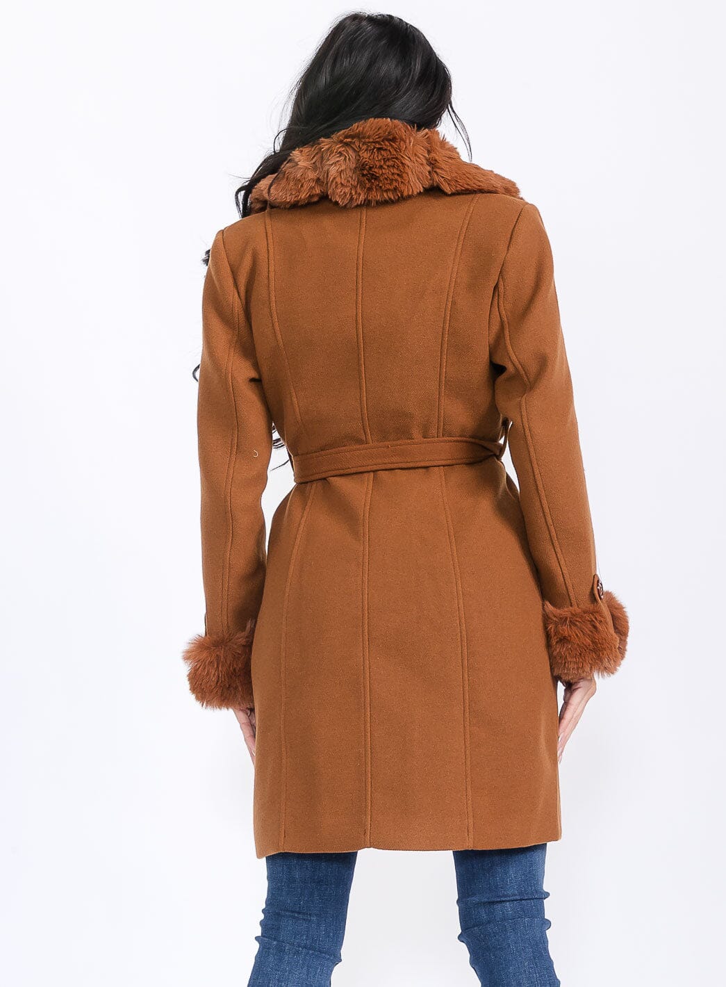 WOMEN'S LONG SLEEVE BUTTON CLOSURE FRONT POCKETS REMOVABLE FAUX FUR COAT
