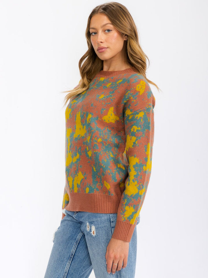 WOMEN'S LONG SLEEVE MULTI PRINT PULLOVER SWEATER