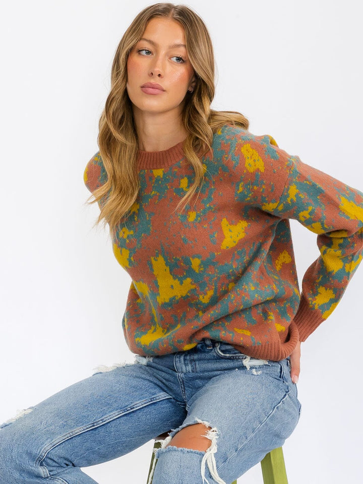 WOMEN'S LONG SLEEVE MULTI PRINT PULLOVER SWEATER