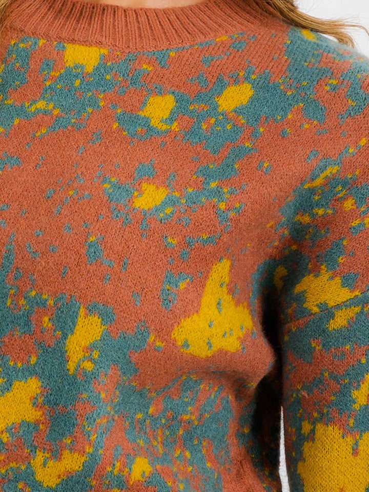 WOMEN'S LONG SLEEVE MULTI PRINT PULLOVER SWEATER