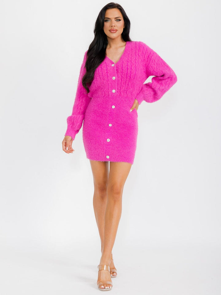 WOMEN'S LONG SLEEVE BUTTON UP BODYCON MINI DRESS