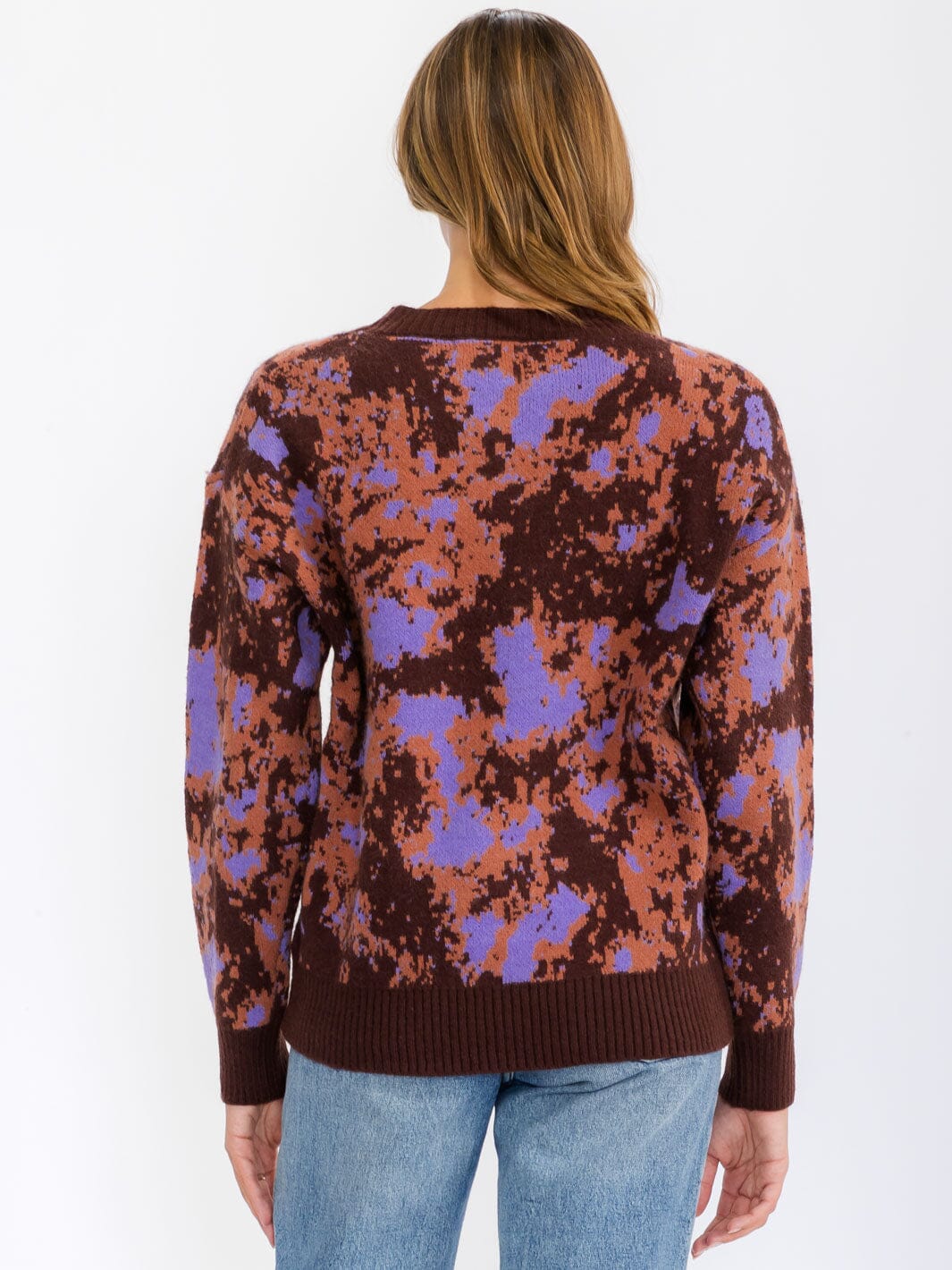 WOMEN'S LONG SLEEVE MULTI PRINT PULLOVER SWEATER