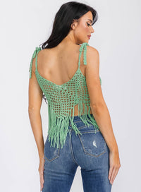 WOMEN'S SLEEVELESS V-NECK KNITTED FRINGE TANK TOP