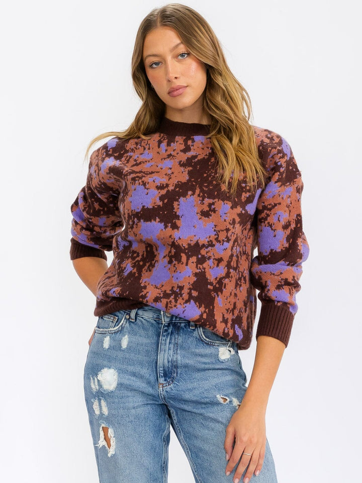 WOMEN'S LONG SLEEVE MULTI PRINT PULLOVER SWEATER