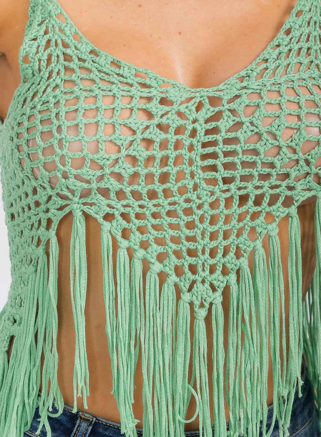 WOMEN'S SLEEVELESS V-NECK KNITTED FRINGE TANK TOP