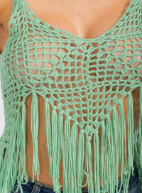 WOMEN'S SLEEVELESS V-NECK KNITTED FRINGE TANK TOP