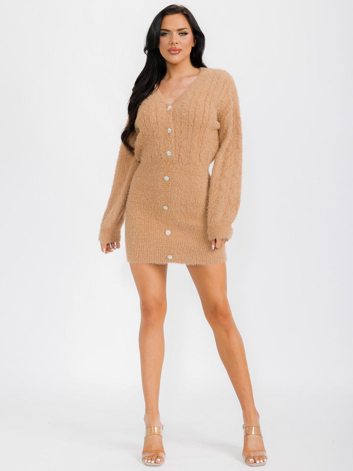 WOMEN'S LONG SLEEVE BUTTON UP BODYCON MINI DRESS