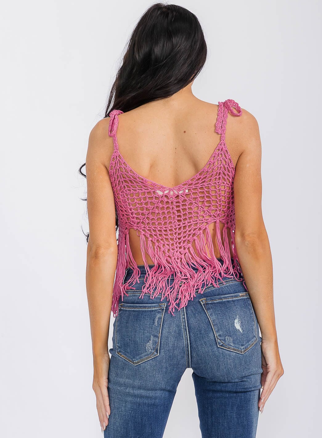 WOMEN'S SLEEVELESS V-NECK KNITTED FRINGE TANK TOP