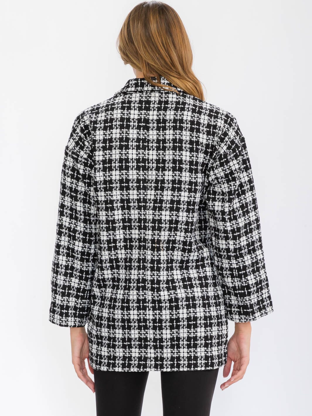 WOMEN'S LONG SLEEVE BUTTON CLOSURE FRONT POCKETS PLAID JACKET