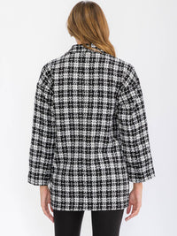 WOMEN'S LONG SLEEVE BUTTON CLOSURE FRONT POCKETS PLAID JACKET