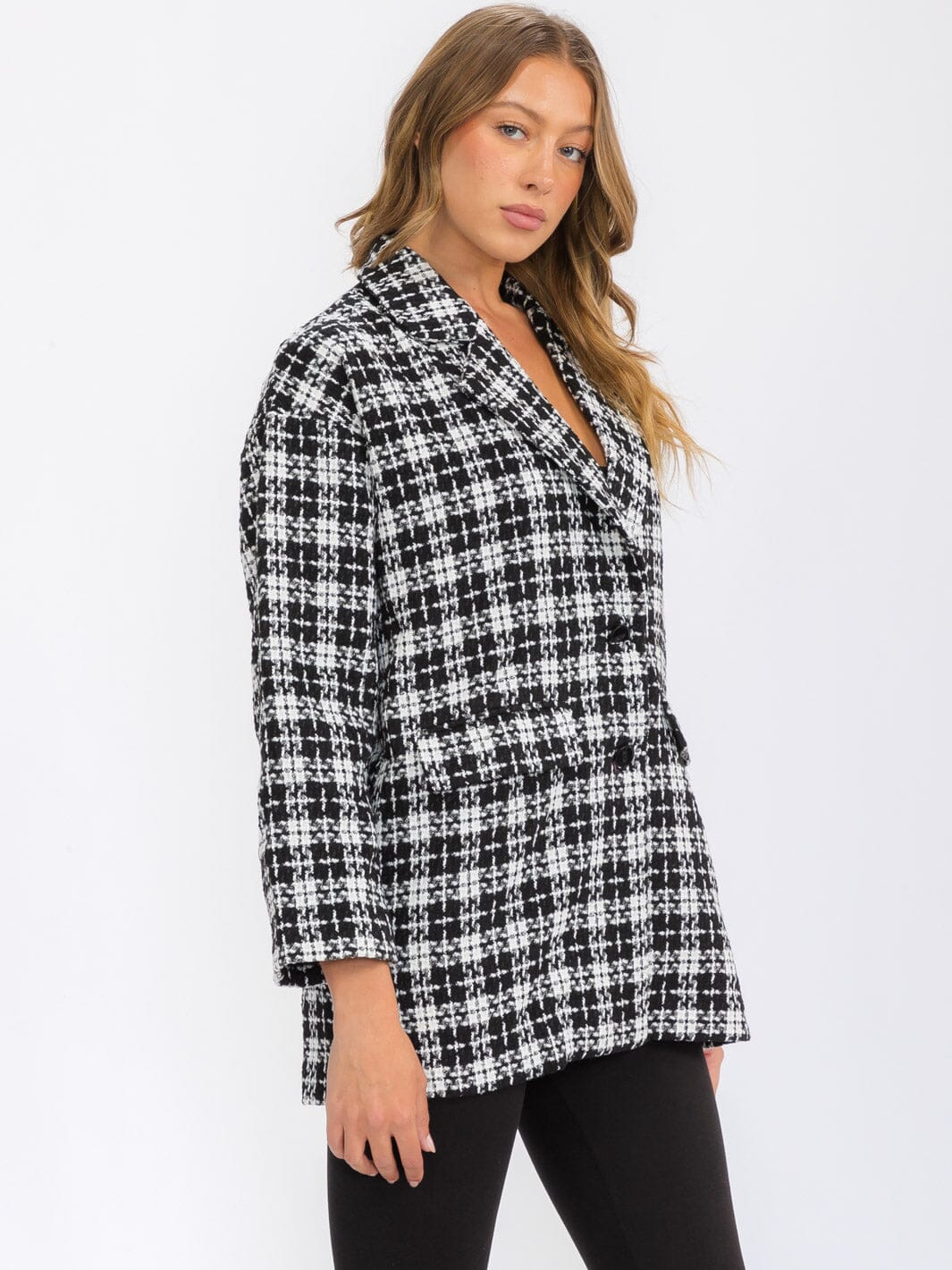 WOMEN'S LONG SLEEVE BUTTON CLOSURE FRONT POCKETS PLAID JACKET