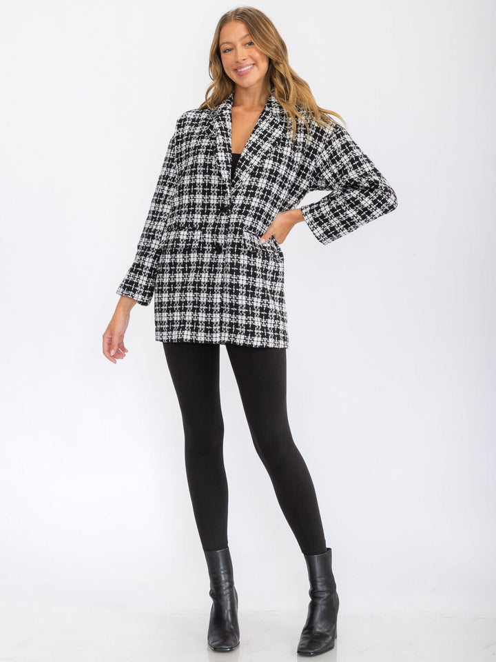WOMEN'S LONG SLEEVE BUTTON CLOSURE FRONT POCKETS PLAID JACKET