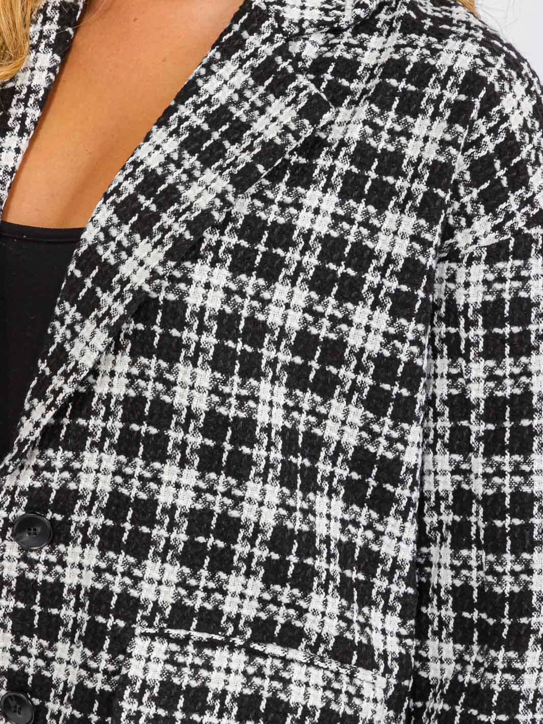 WOMEN'S LONG SLEEVE BUTTON CLOSURE FRONT POCKETS PLAID JACKET
