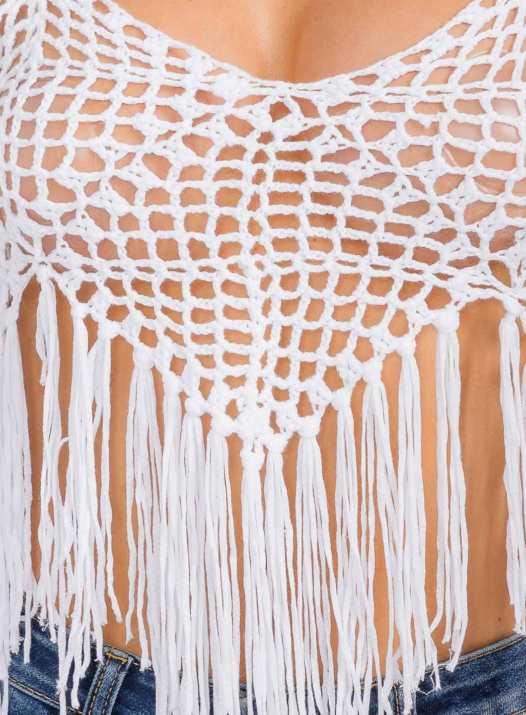 WOMEN'S SLEEVELESS V-NECK KNITTED FRINGE TANK TOP