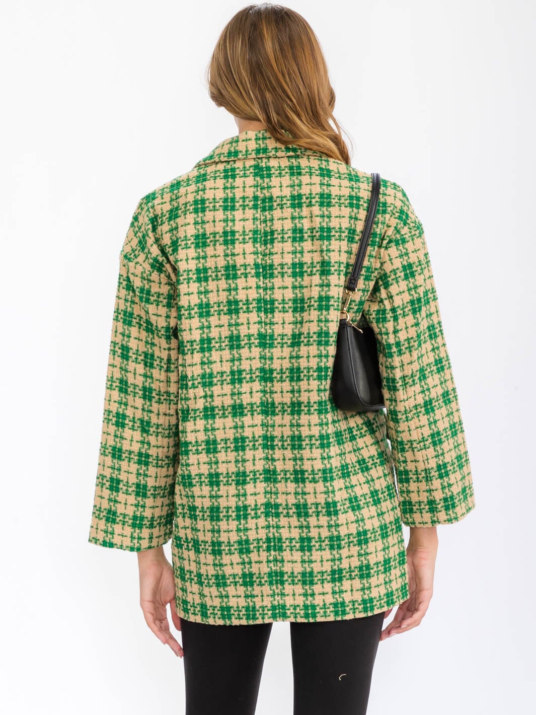 WOMEN'S LONG SLEEVE BUTTON CLOSURE FRONT POCKETS PLAID JACKET