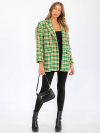 WOMEN'S LONG SLEEVE BUTTON CLOSURE FRONT POCKETS PLAID JACKET