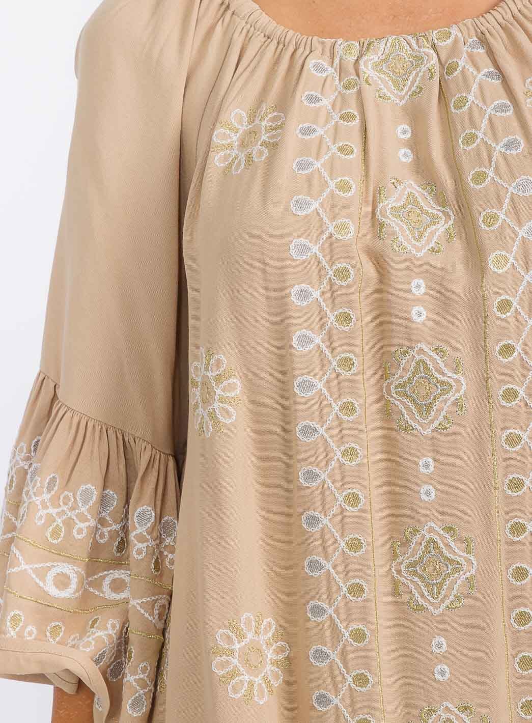 WOMEN'S 3/4 RUFFLE SLEEVE EMBROIDERY TUNIC MINI DRESS