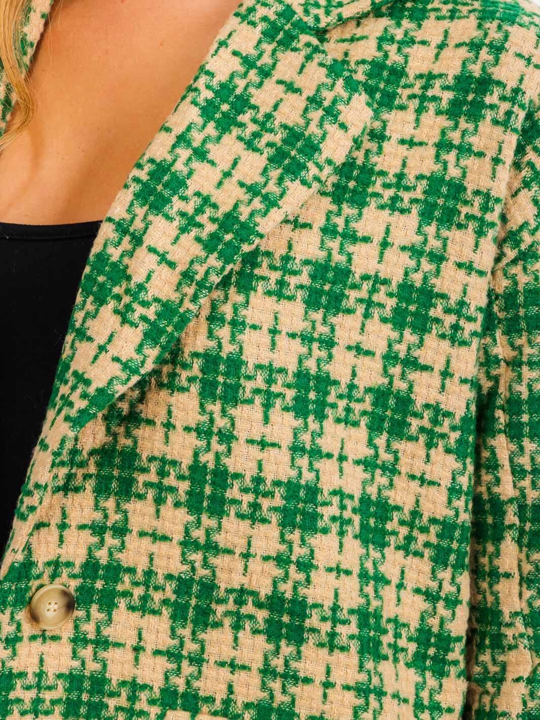 WOMEN'S LONG SLEEVE BUTTON CLOSURE FRONT POCKETS PLAID JACKET