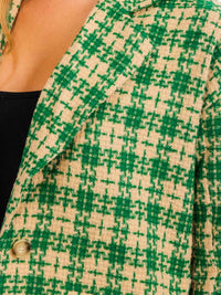 WOMEN'S LONG SLEEVE BUTTON CLOSURE FRONT POCKETS PLAID JACKET