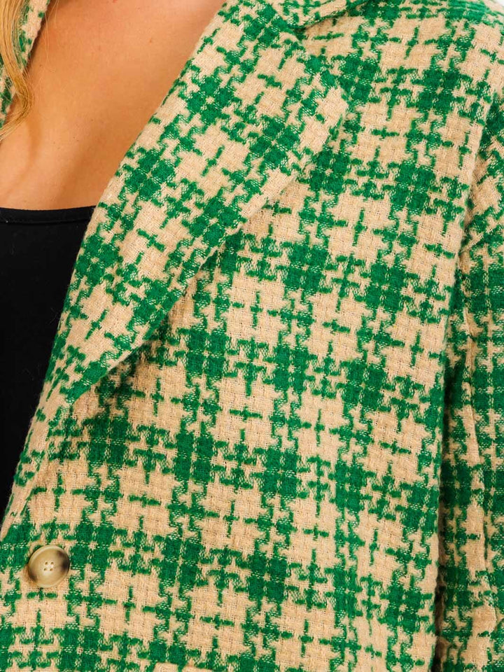WOMEN'S LONG SLEEVE BUTTON CLOSURE FRONT POCKETS PLAID JACKET