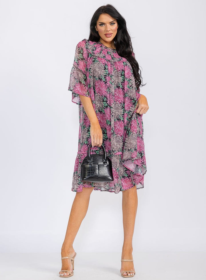 WOMEN'S SHORT SLEEVE FLORAL TUNIC MINI DRESS