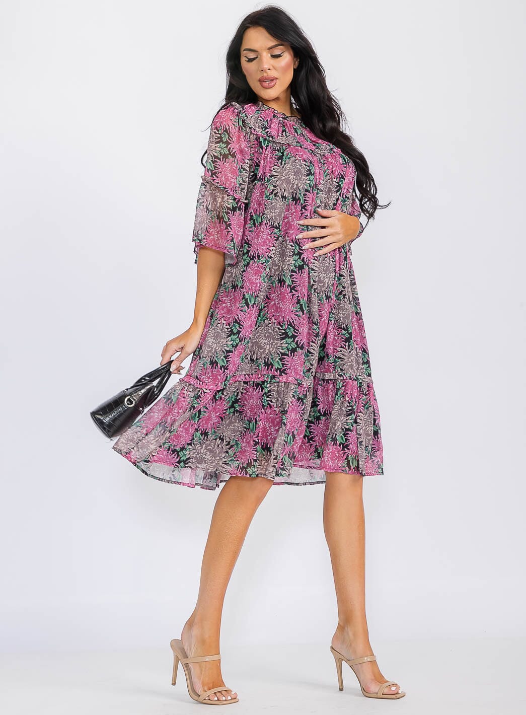 WOMEN'S SHORT SLEEVE FLORAL TUNIC MINI DRESS