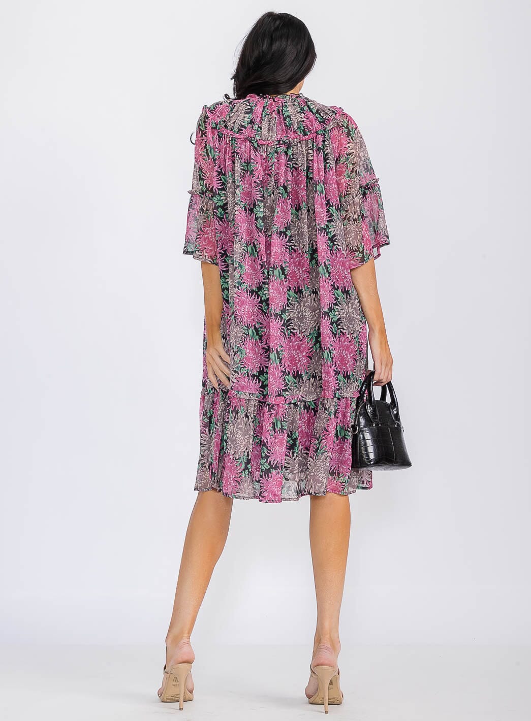 WOMEN'S SHORT SLEEVE FLORAL TUNIC MINI DRESS