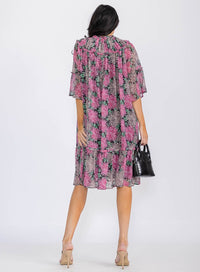 WOMEN'S SHORT SLEEVE FLORAL TUNIC MINI DRESS