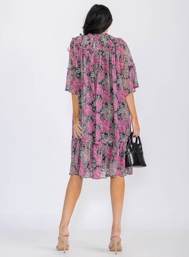 WOMEN'S SHORT SLEEVE FLORAL TUNIC MINI DRESS