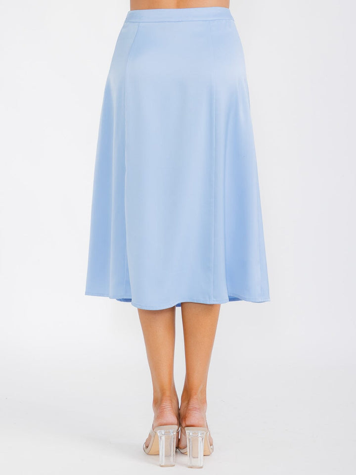 WOMEN'S ZIP UP SIDE SLIT SATIN MIDI SKIRT