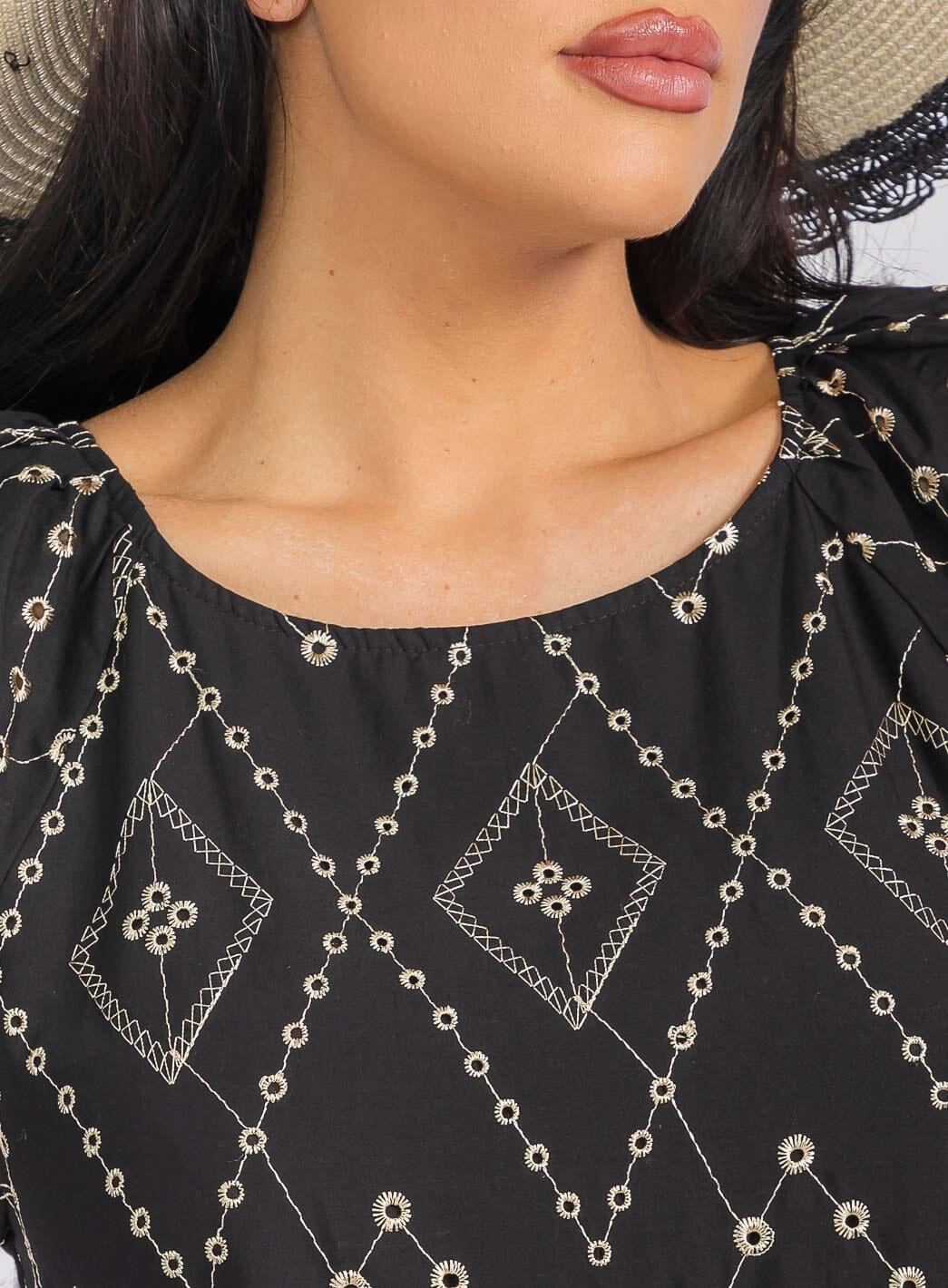 WOMEN'S 3/4 SLEEVE SQUARE NECK EMBROIDERY FLORAL TUNIC MIDI DRESS (Copy)