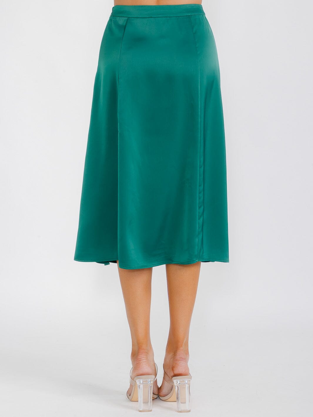 WOMEN'S ZIP UP SIDE SLIT SATIN MIDI SKIRT
