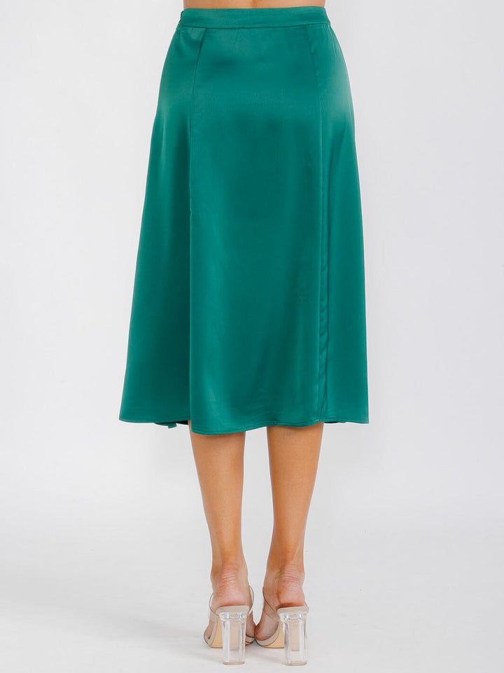 WOMEN'S ZIP UP SIDE SLIT SATIN MIDI SKIRT