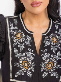 WOMEN'S LONG SLEEVE V-NECK TIERED EMBROIDERY MAXI DRESS