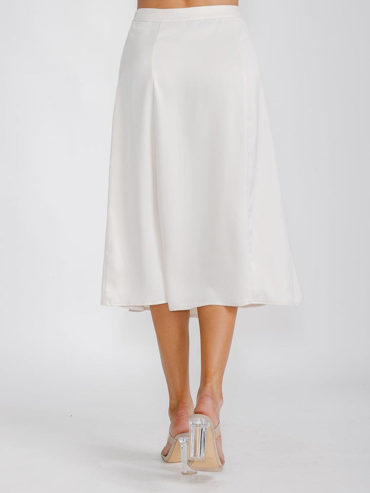 WOMEN'S ZIP UP SIDE SLIT SATIN MIDI SKIRT