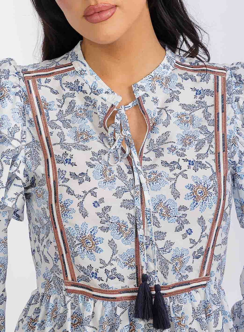 WOMEN'S LONG SLEEVE V-NECK FLORAL MIDI DRESS